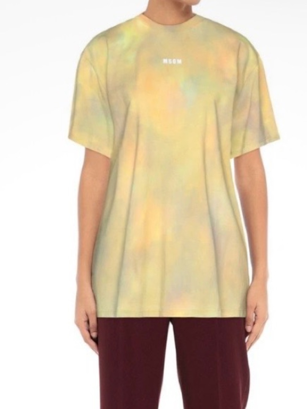 MSGM Men's Yellow Tie-Dye Logo T-Shirt